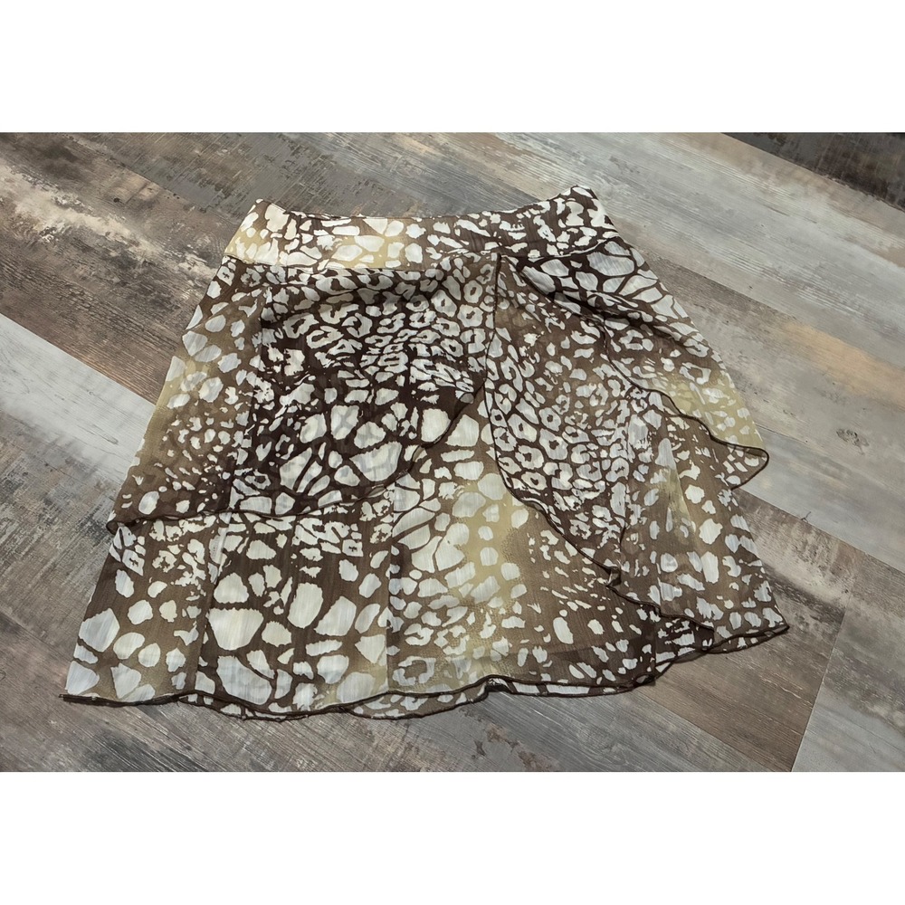 Cato Brown Cream Animal Print Tiered Ruffle Mini Skirt Size 10 Lined Side Zip